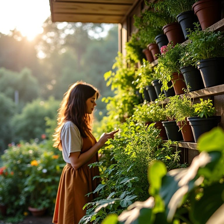 Horta vertical charmosa na varanda de um apartamento.