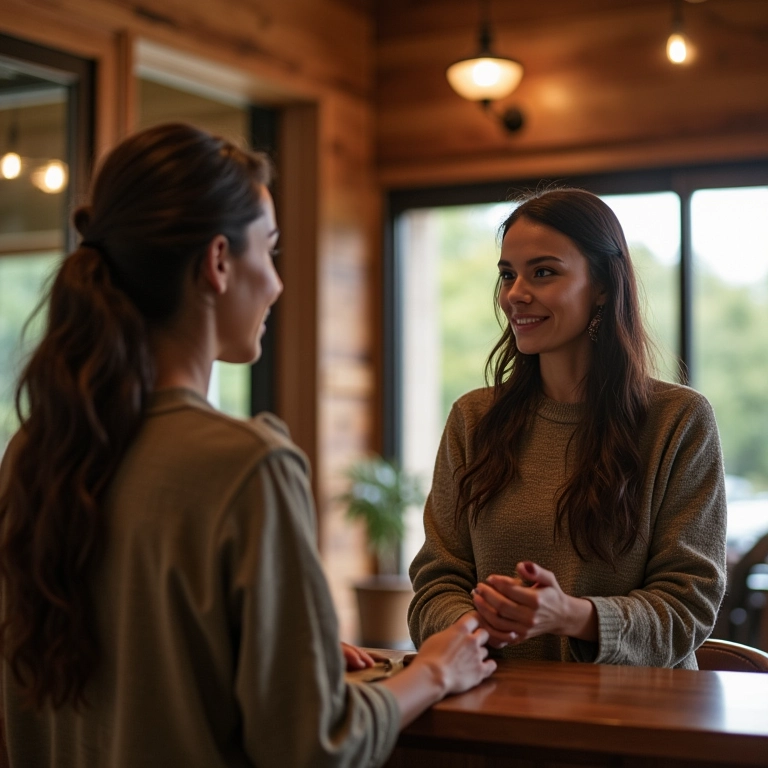 Hóspede contando história interessante na recepção do hotel