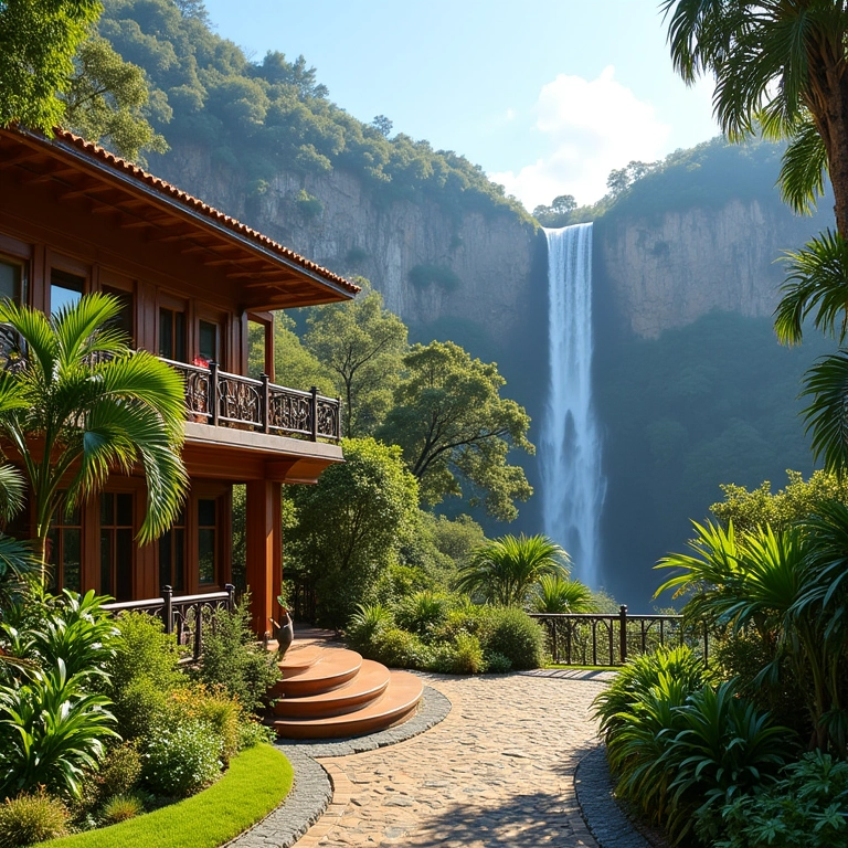 Hotel das Cataratas com as Cataratas do Iguaçu ao fundo, Paraná.