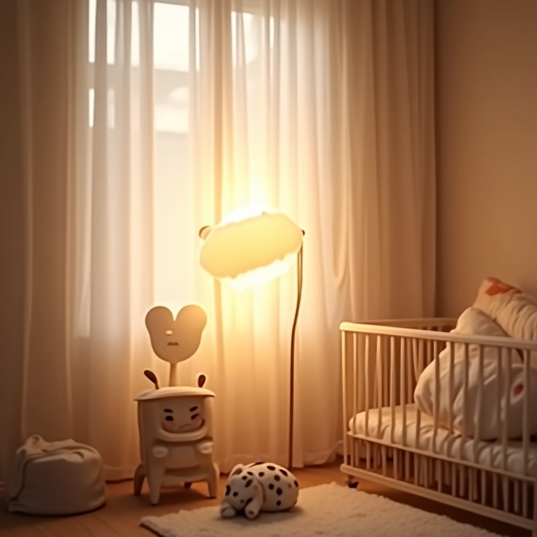 Iluminação aconchegante em quarto de bebê neutro.