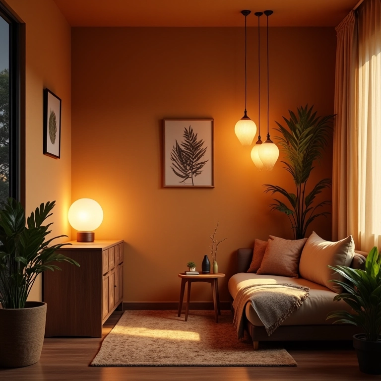 Iluminação estratégica criando ambiente aconchegante em microapartamento.