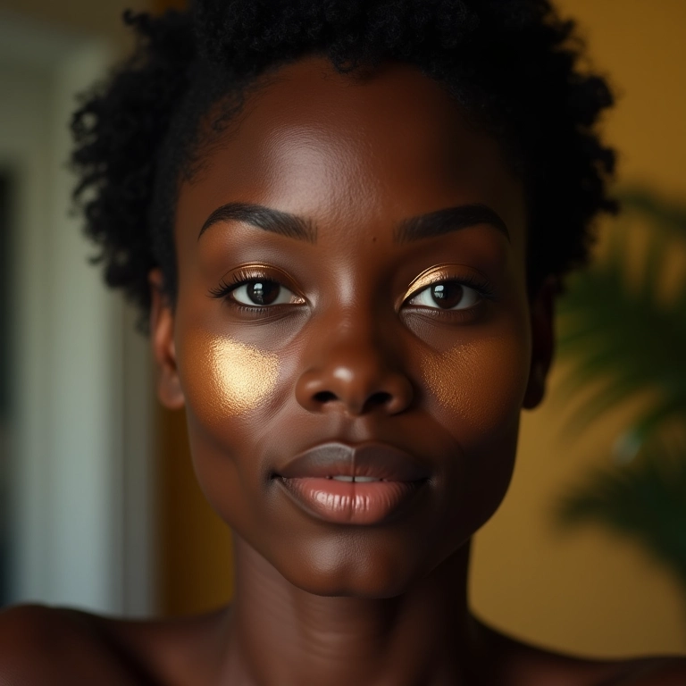 Iluminador bronze em pele negra.