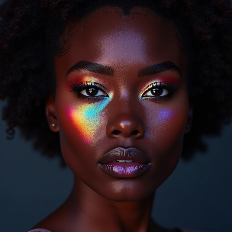 Iluminador furta-cor em diversos tons de pele.