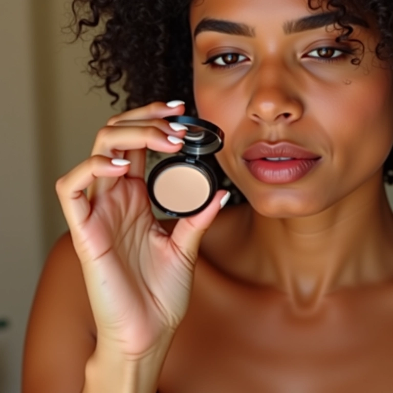 Iluminador sendo aplicado na maçã do rosto de uma mulher, realçando o brilho da pele.