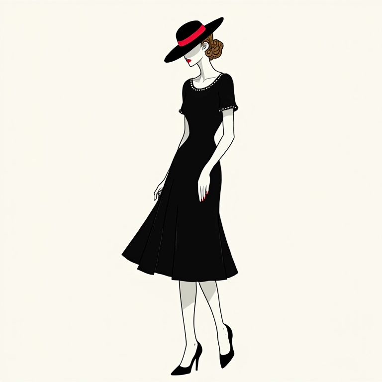 Ilustração do vestido preto, símbolo da influência de Coco Chanel.
