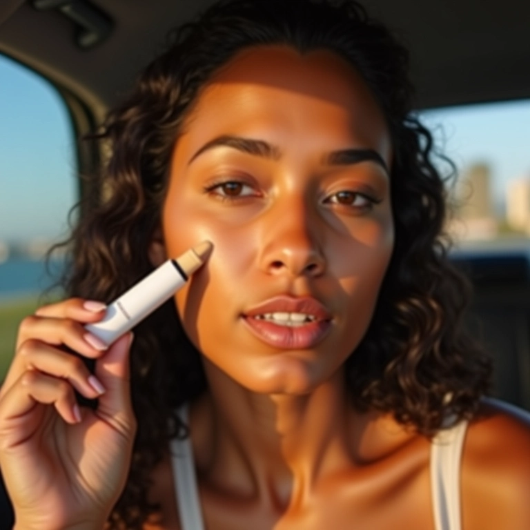 Influenciadora aplicando corretivo em bastão.