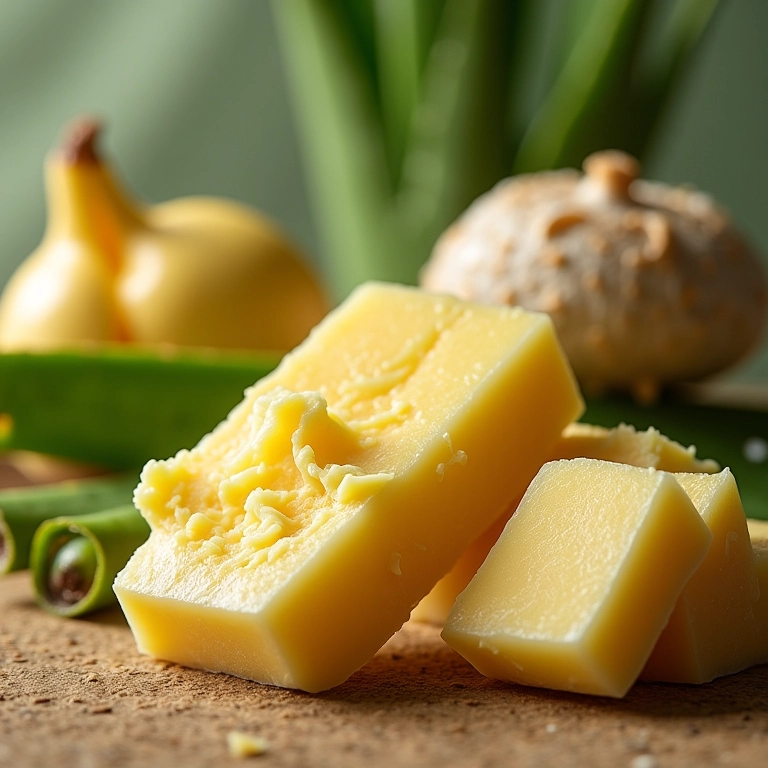Ingredientes naturais para definição de cachos: karité, coco e aloe vera.