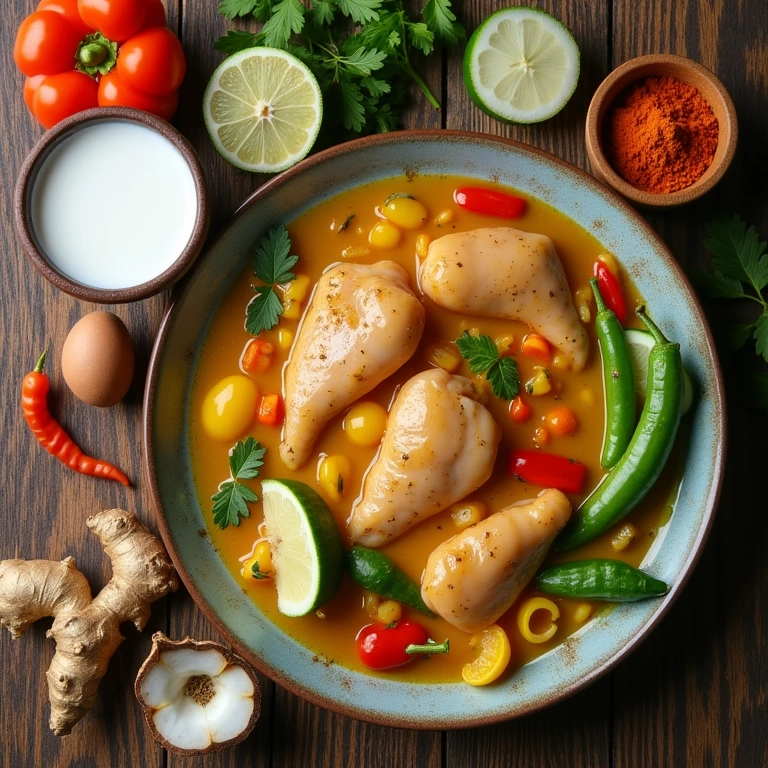 Ingredients for light chicken curry: chicken, colorful vegetables, curry powder, coconut milk, Ingredientes frescos para um frango ao curry light perfeito.