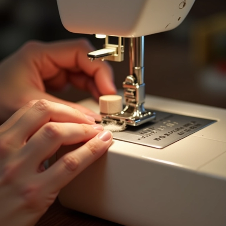 Inspeção e limpeza da caixa de bobina da máquina de costura.