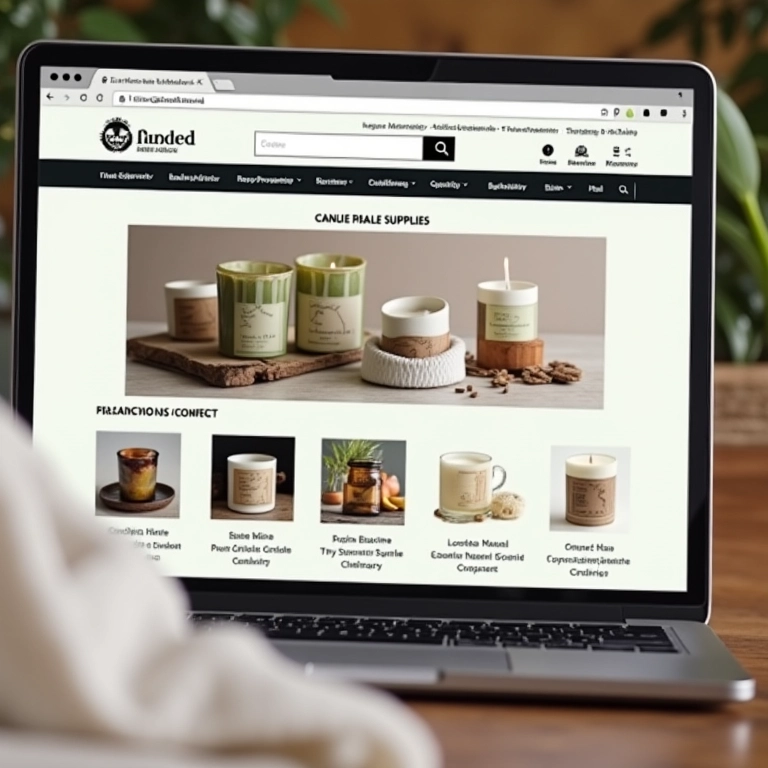 Interface de loja online exibindo materiais para fazer velas artesanais, facilitando a compra.