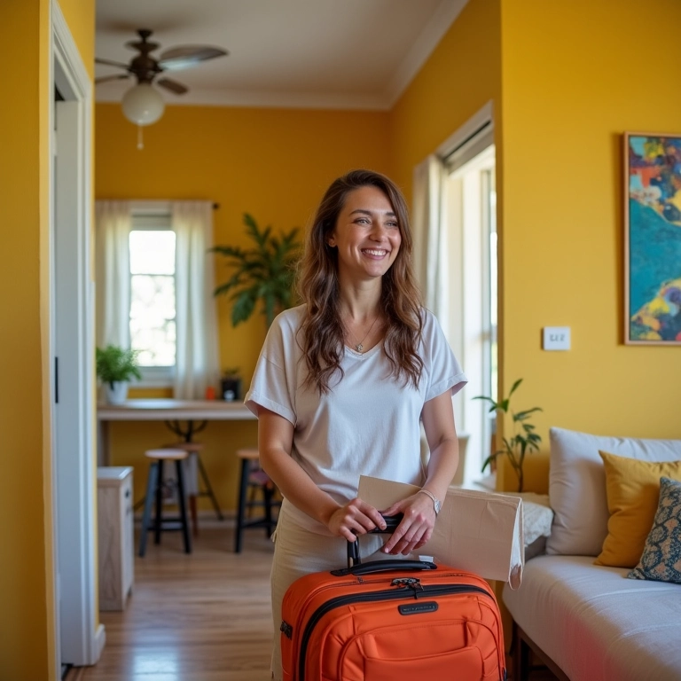 Interior de um Airbnb aconchegante em Salvador, Bahia.