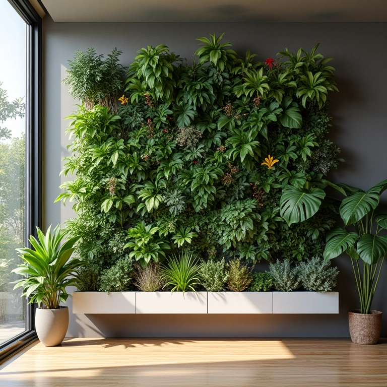 Jardim vertical modular em um apartamento moderno com design brasileiro.