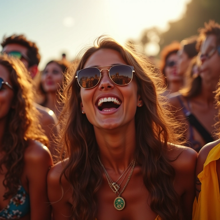 Jovens curtindo festival de música com looks autênticos e vibrantes.