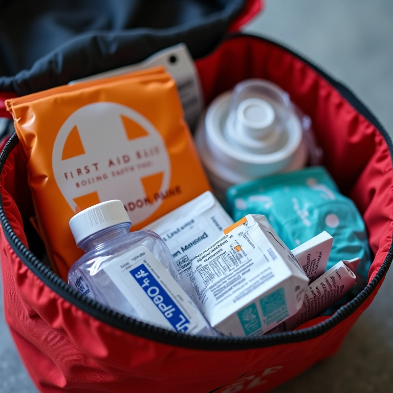 Kit de primeiros socorros bem equipado com suprimentos médicos.