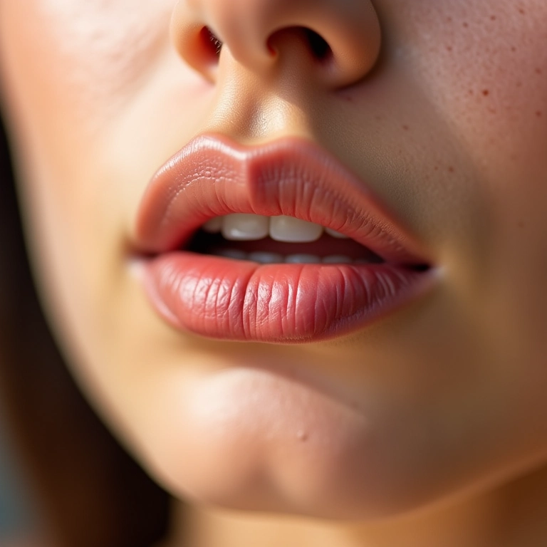 Lábios hidratados e volumosos após preenchimento.