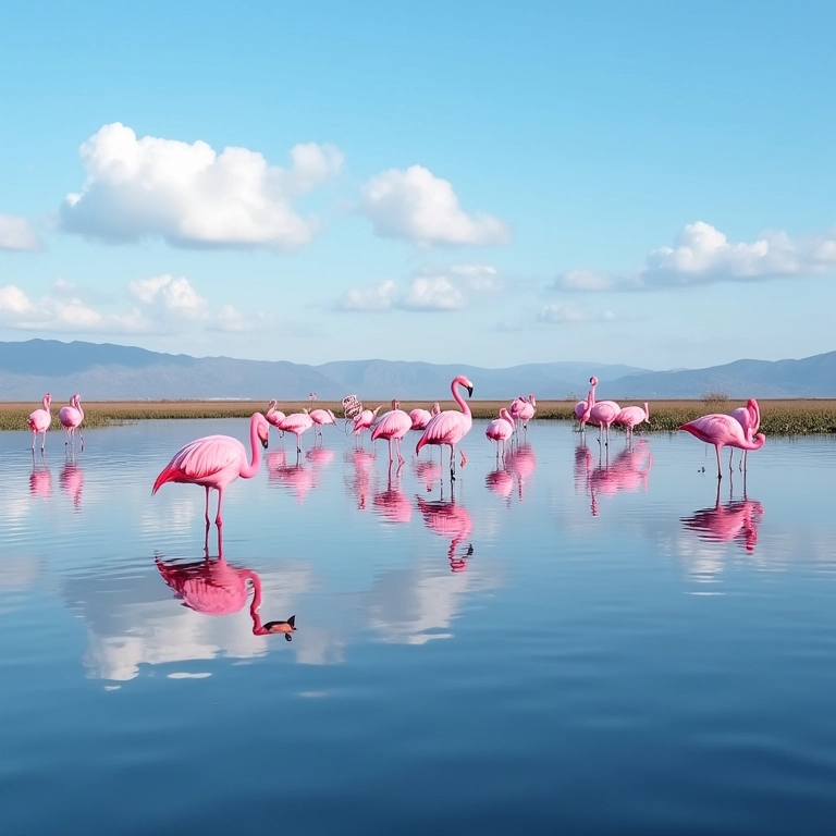 Lagunas Altiplânicas com flamingos cor de rosa no Deserto do Atacama.