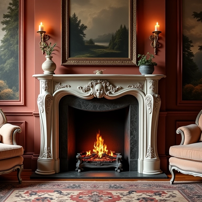Lareira clássica com móveis elegantes e decoração sofisticada, em estilo brasileiro.