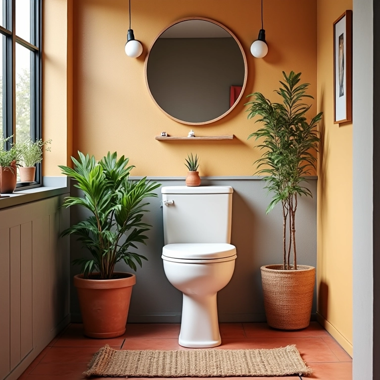 Lavabo pequeno com design ousado e cores vibrantes, estilo Farm Rio.