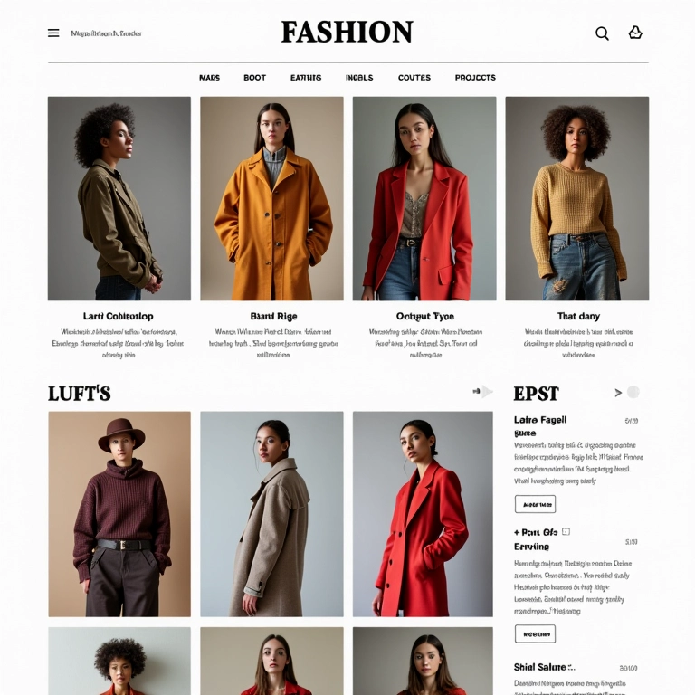 Layout de blog de moda com modelos diversas e looks coloridos.