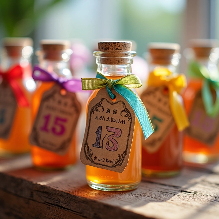 Lembrancinhas com garrafinhas decoradas para festa de 15 anos.