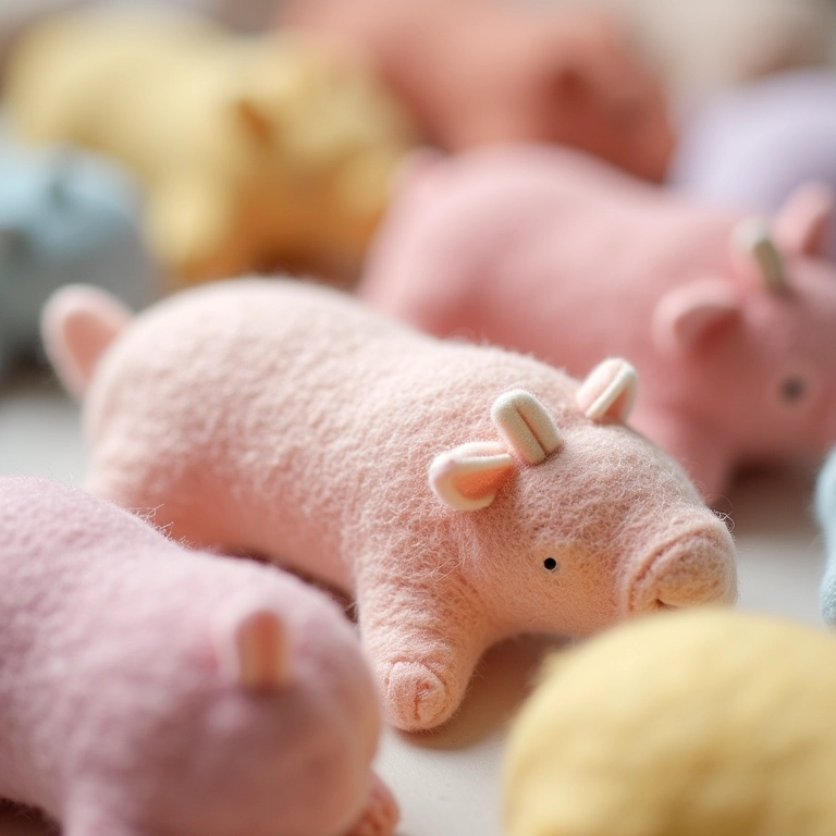 Lembrancinhas de maternidade em feltro artesanais em tons pastel.