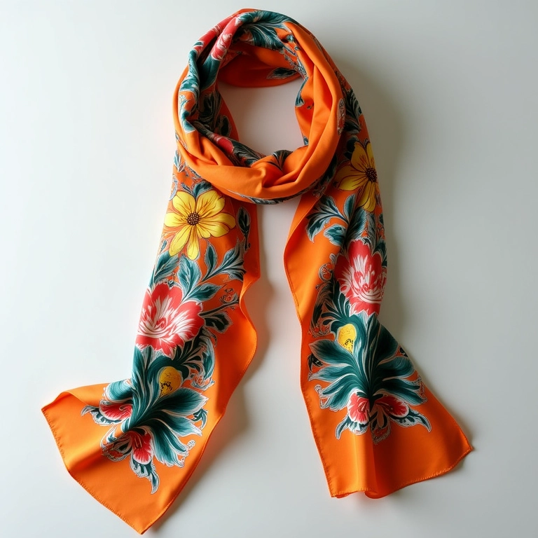 Lenço de seda com estampa floral brasileira.