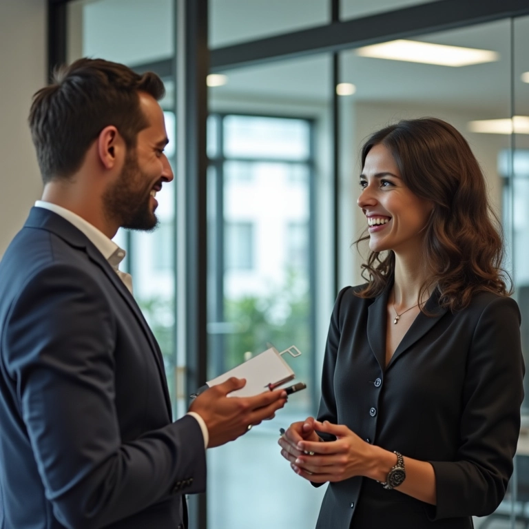 Líder dando feedback construtivo para colega em ambiente de trabalho.