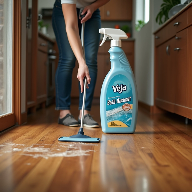 Limpando piso laminado muito sujo com limpador Veja.