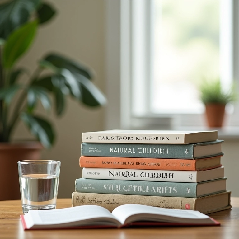 Livros sobre parto normal humanizado e anotações.