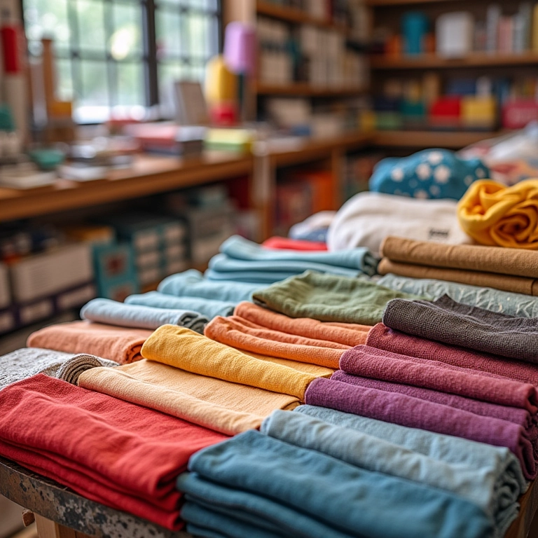 Loja com diversos materiais para costura de bolsas.
