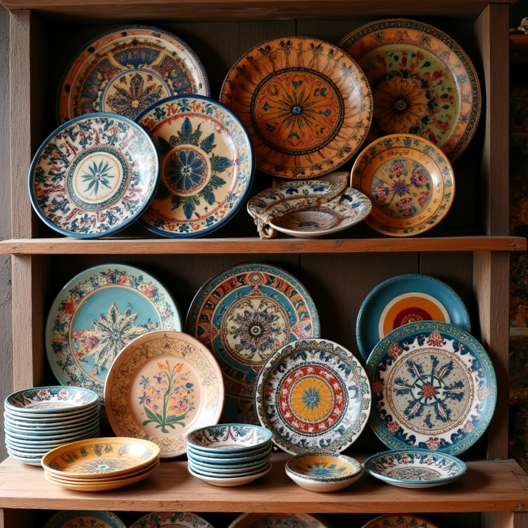 Loja de artesanato no Brasil com pratos decorativos à venda.