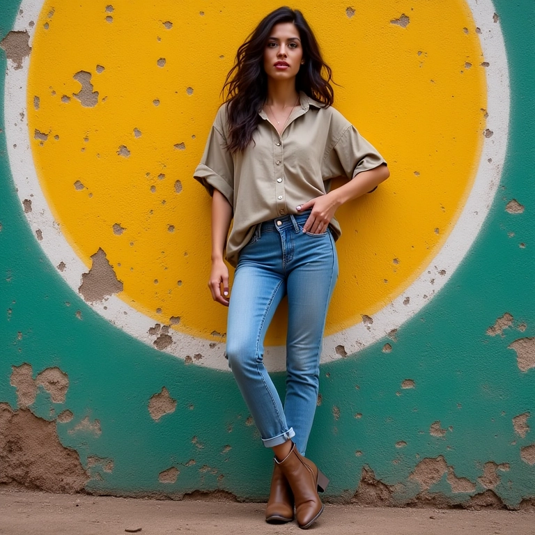 Look casual com bota de cano curto, jeans e camisa oversized.