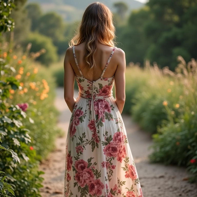 Look elegante com vestido floral para evento especial.