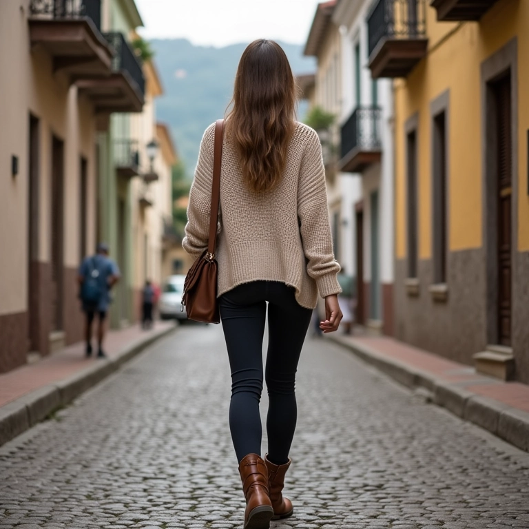 Look minimalista: legging, tricot e bota.
