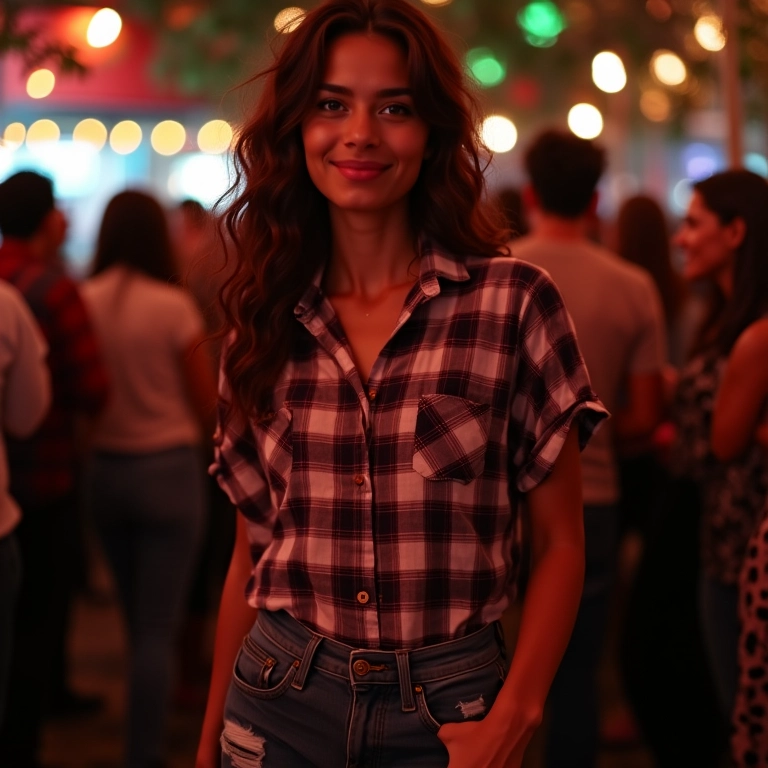 Look moderno de São João: xadrez com jeans destroyed.