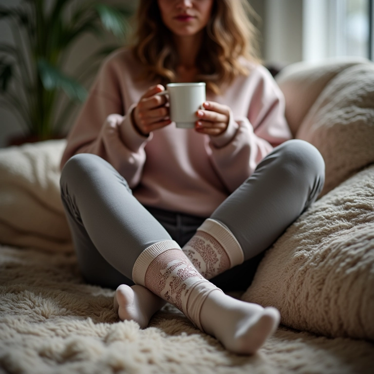 Look relax: legging, moletom e meia aparente.