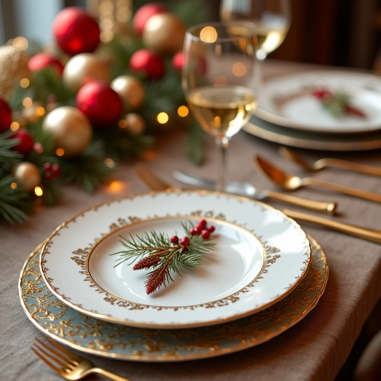 Louças e talheres com charme para a ceia de Natal, detalhes dourados.