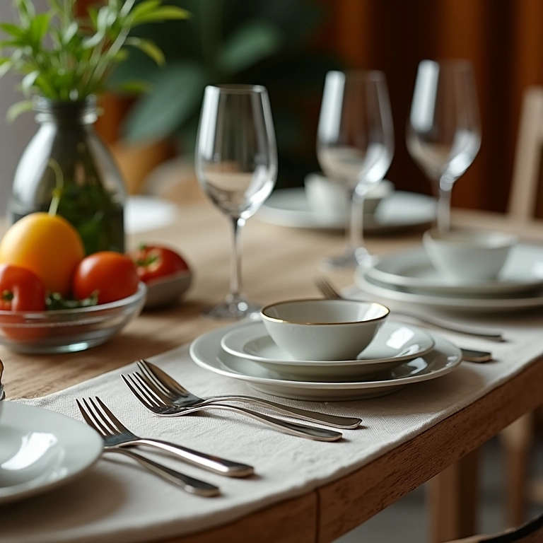Louças e talheres elegantes refletindo o estilo pessoal na mesa.