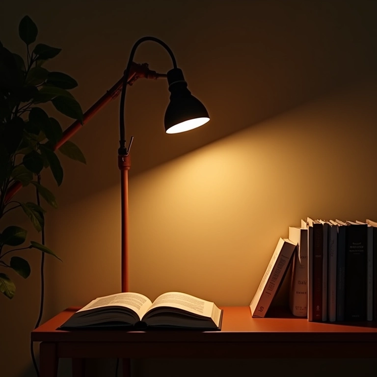 Luminária de chão com haste flexível iluminando um cantinho de leitura aconchegante.