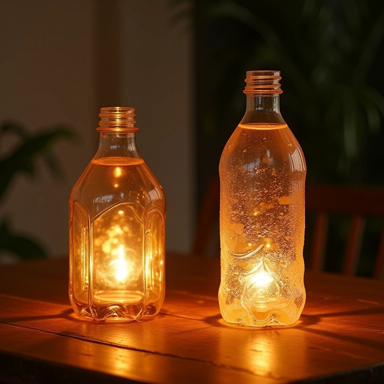 Luminárias charmosas feitas com garrafas PET recicladas.