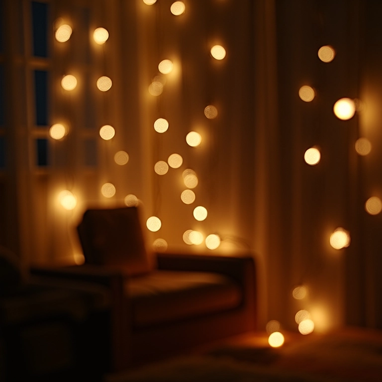 Luzes pisca-pisca suaves e quentes na decoração de Natal.
