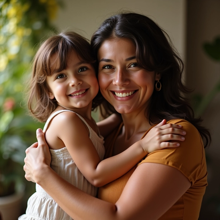 Madrinha abraçando afilhado adulto após cerimônia de batismo, demonstrando carinho e apoio.