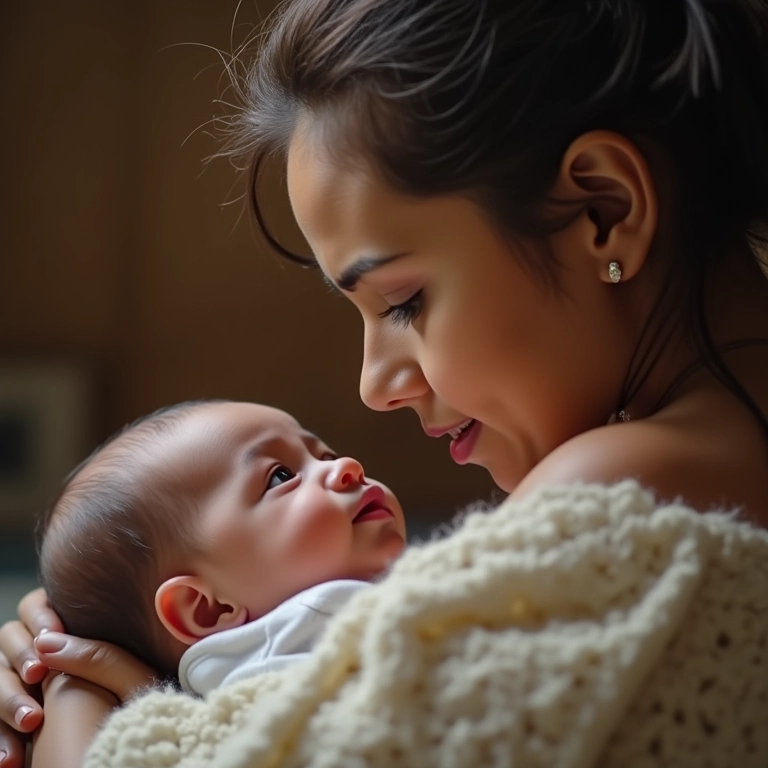 Mãe admirando seu recém-nascido após o parto normal.