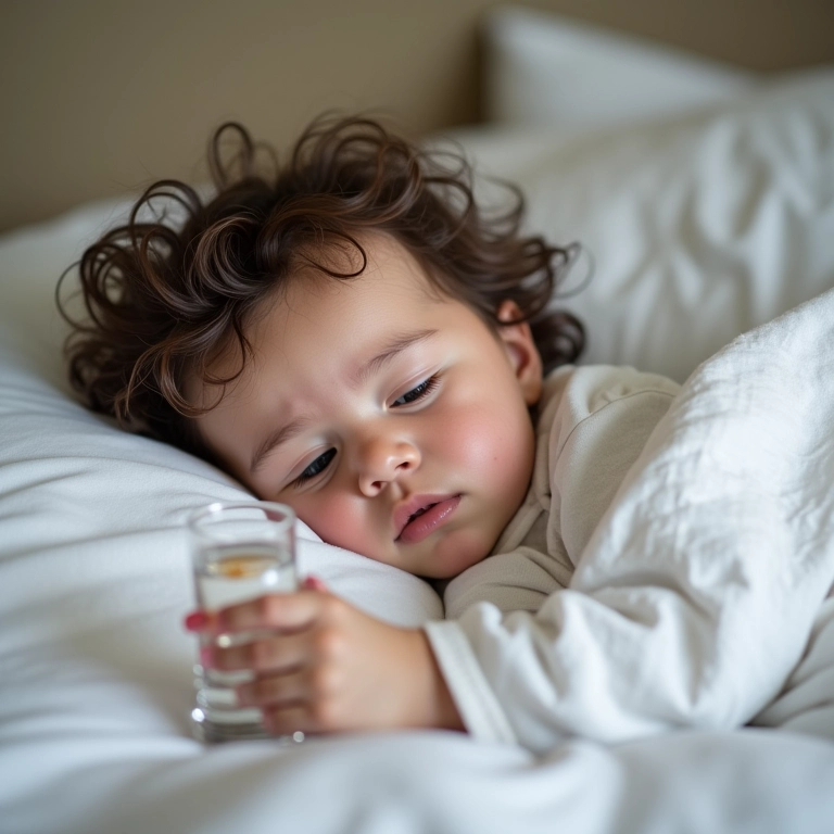 Mãe aliviando a dor pós-cesárea com medicação e descanso.