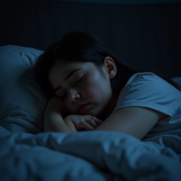 Mãe cansada acordada na cama, representando insônia pós-parto.