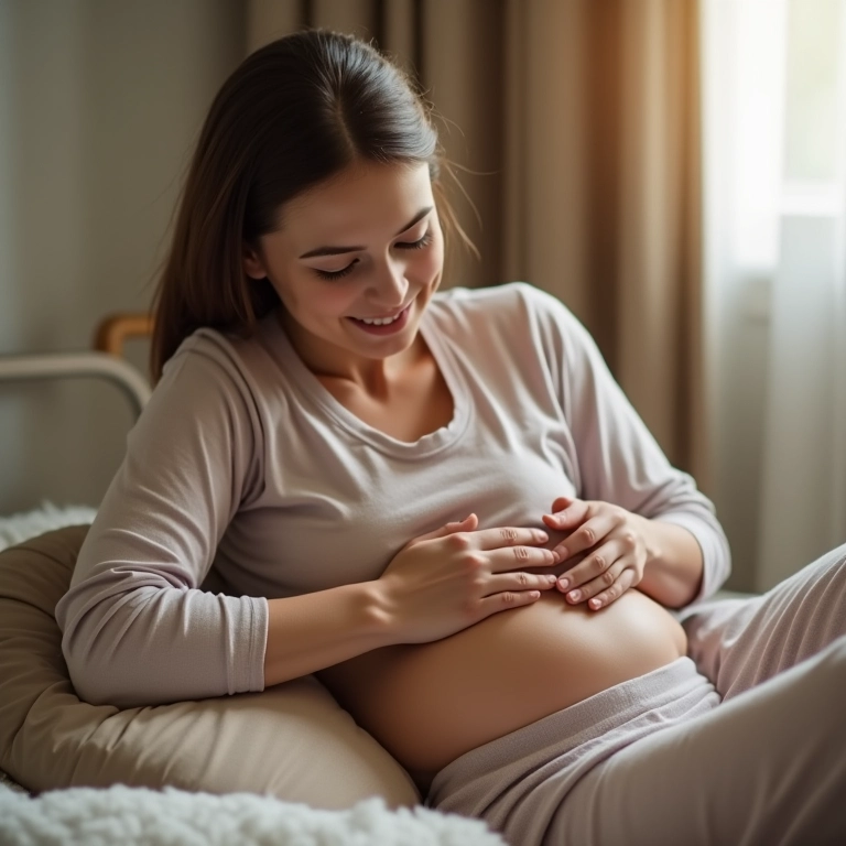 Mãe massageando a barriga do bebê para aliviar cólicas.