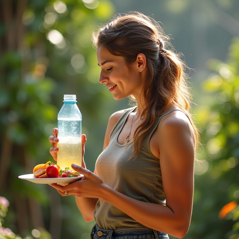Mãe se alimentando e hidratando para aumentar a produção de leite.