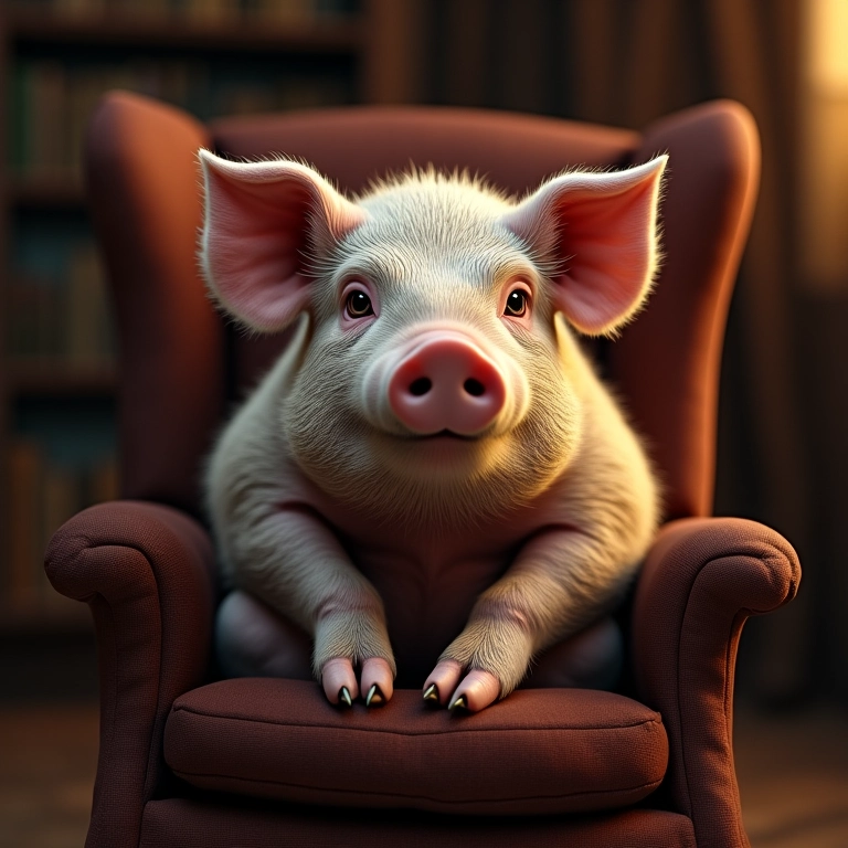 Major, o velho sábio, sentado em uma poltrona em sua biblioteca.