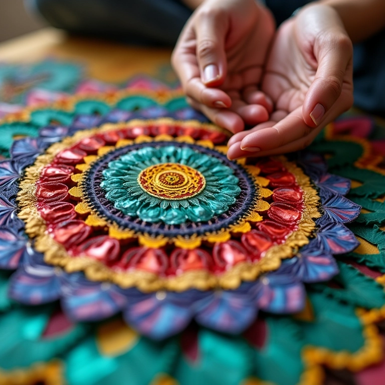 Mandala colorida feita de CDs reciclados, artesanato brasileiro.