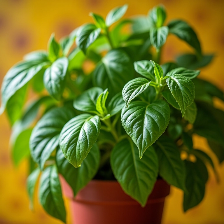 Manjericão limão vibrante em vaso decorativo.